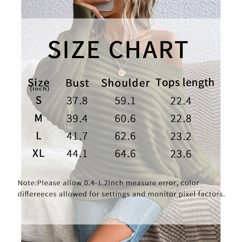 Women's Off Shoulder Sweater Batwing Sleeve Pullover Top Fall Casual Loose Knit Long Sleeve