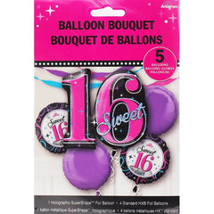 Sweet 16 Pink Theme Foil Balloon Bouquet