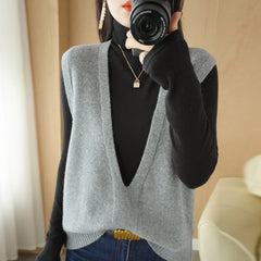 Solid Color Pullover Outerwear Knitted Vest