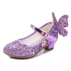 Butterfly Princess Shoes Children High Heel Leather Shoes