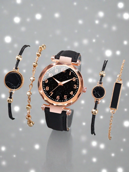 Black Women's Watch and Bracelet Set