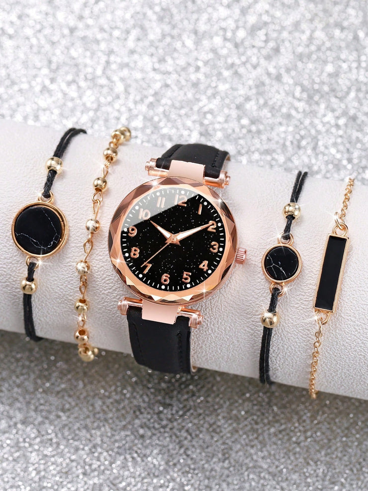 Black Women's Watch and Bracelet Set