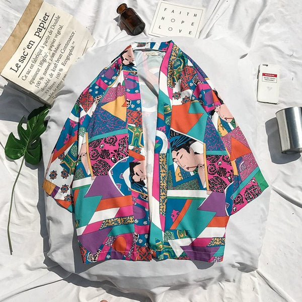 Printed Japanese Style Kimono Jacket cardigan men clothing cardigan male streetwear hiphop casual coat loose kimono