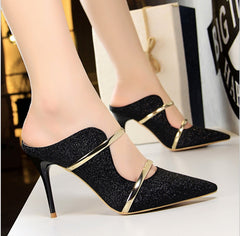 European and American style fashion sexy nightclub women's shoes with high-heeled sequin cloth with a summer sandals and slippers women