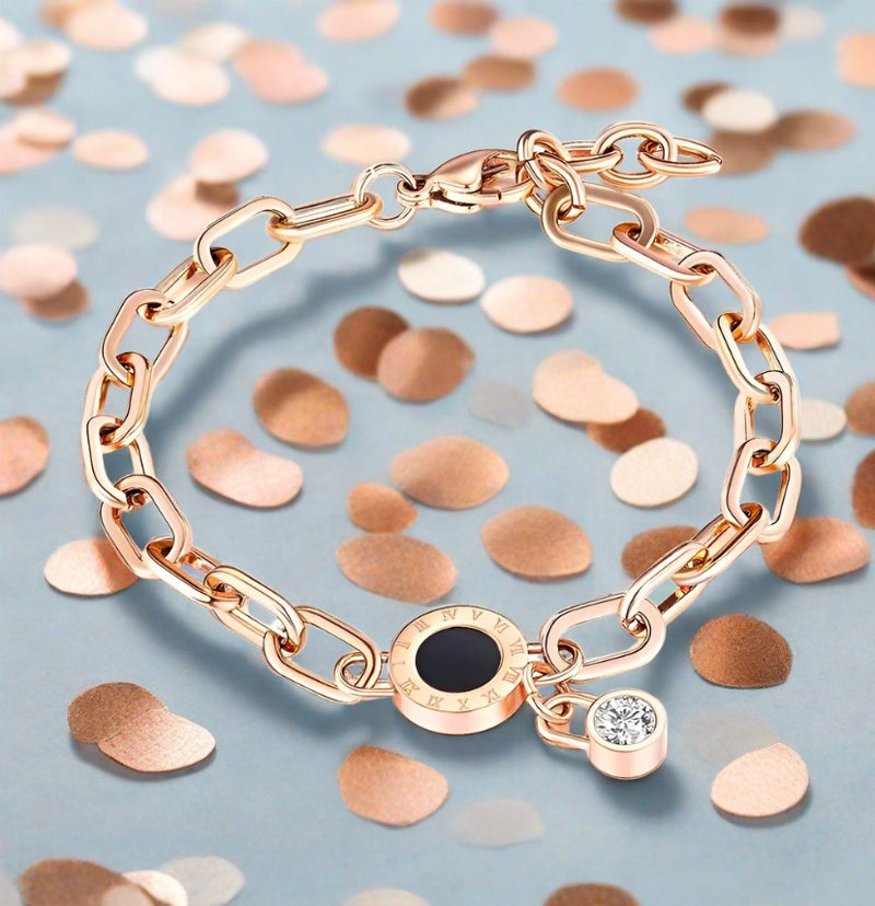 Gold stainless steel new enamel, Roman numeral bracelet