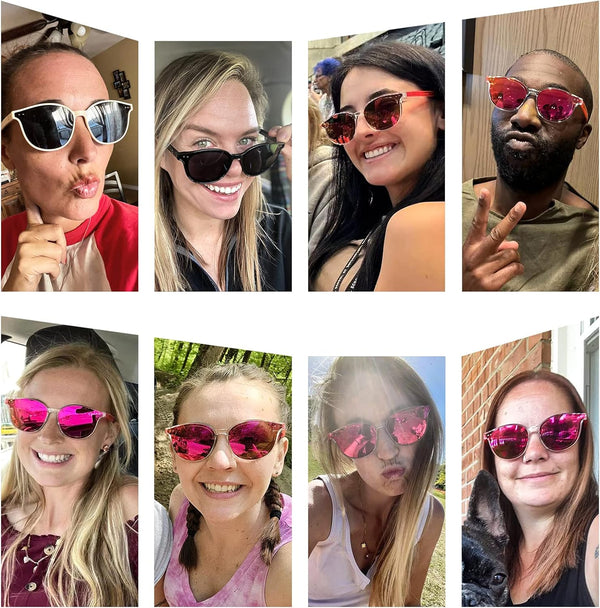 Sunglasses Womens, Cat Eye Pink Sunglasses for Women with Mirrored Trendy Lens UV400 Blocking