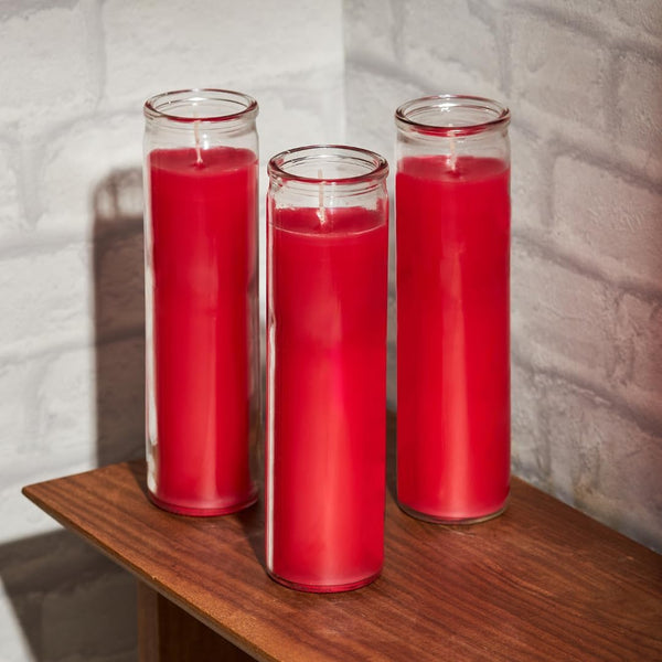 7 Day Red Pillar Candles - Set of 3, 90 Hour Burn Time, Unscented, Religious & Memorial Candles