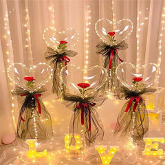 LED Luminous Balloon for Valentine'S Day LED Balloon Bouquet Rose Bouquet Bobo Balloon for Valentine'S Day Wedding Anniversary Mother'S Day Birthday Party Gift Decor