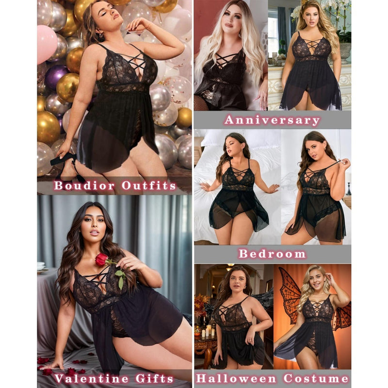Plus Size Babydoll Womens Snap Crotch Lingerie V NeckLace Nighty Sleepwear Womenswear Comfort BasicMinimalist Spaghetti Strap Lingerie For Women Nightgown