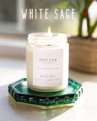 White Sage Scented Candle for Cleansing | 8 Oz 45 Hour Long Lasting | Classic Soy Candles Wood Wick | Made with Natural Soy | Gifts for Men and Women