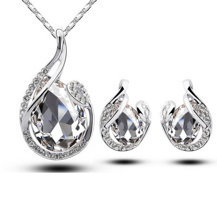 3-Piece Rhinestone Necklace Set | Rhinestone Jewelry Set With Earrings
