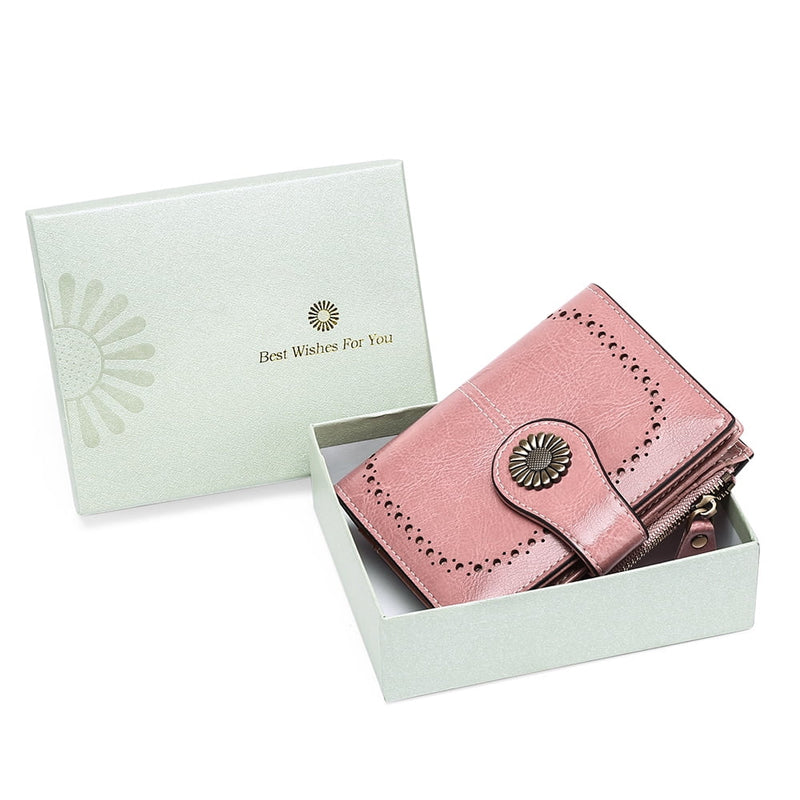Small Women Wallet Genuine Leather Bifold Purse RFID Blocking Card Holder