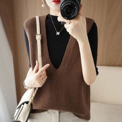 Solid Color Pullover Outerwear Knitted Vest