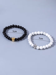 Frosted White Turquoise Couples Set Crown Bracelet