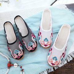 Slippers Mesh Embroidered Cotton Shoes Casual Women Outdoor Slippers