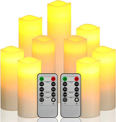 Flameless Candles LED Pillar Candles ，Battery Operated Candles Wich Remote and Timer, Real Wax,Set of 9