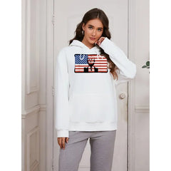 Women Basic Sweatshirt Casual Hooded Sweatshirt Autumn Winter Padded Long Sleeve Trump Black Portraits Printed Top Oversize