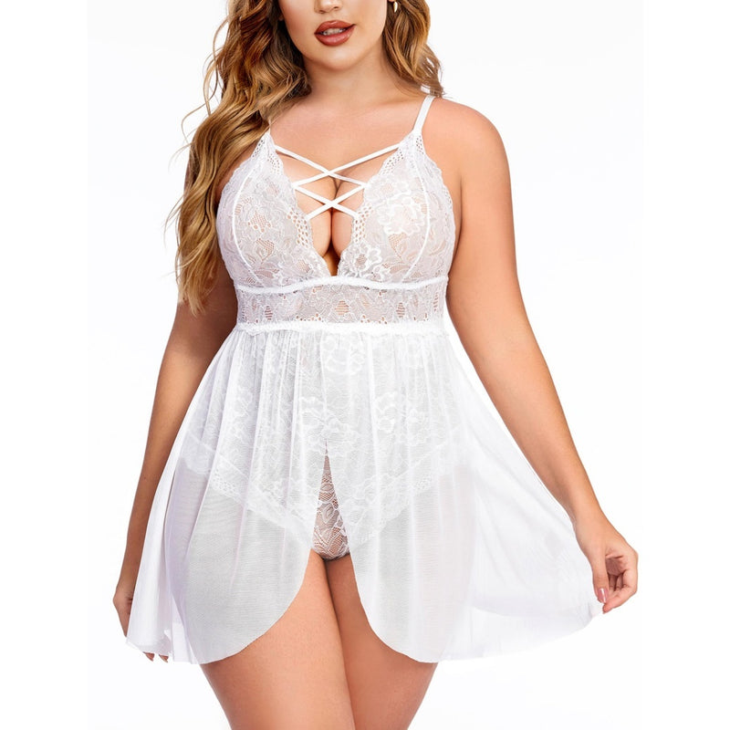 Plus Size Babydoll Womens Snap Crotch Lingerie V NeckLace Nighty Sleepwear Womenswear Comfort BasicMinimalist Spaghetti Strap Lingerie For Women Nightgown