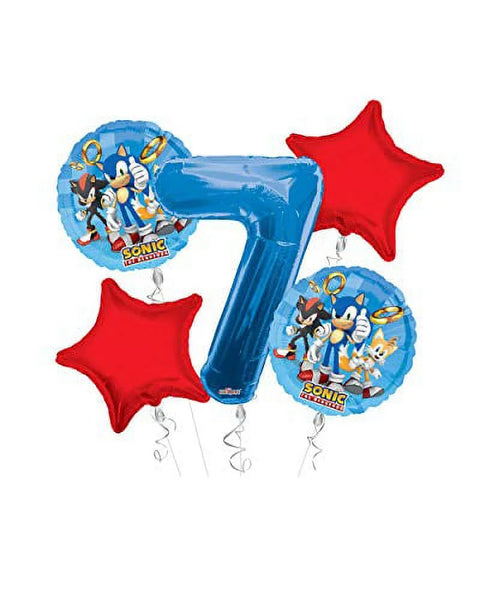 Sonic the Hedgehog Happy 7Th Birthday Balloon Bouquet (5 Balloons) | Viva Party Balloon Collection