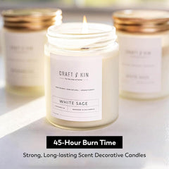 White Sage Scented Candle for Cleansing | 8 Oz 45 Hour Long Lasting | Classic Soy Candles Wood Wick | Made with Natural Soy | Gifts for Men and Women