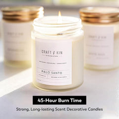 Palo Santo Scented Candle | 8 Oz 45 Hour Long Lasting | Classic Soy Candles Wood Wick | Made with Natural Soy | Gifts for Men and Women