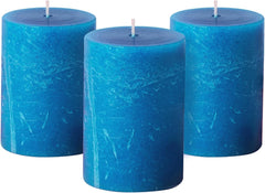 3X4 Inch Steel Blue Pillar Candles Set of 3, Rustic Texture, Unscented Blue Candles, Dripless Candles, 3 Inch Pillar Candles Ideal as Wedding, Parties, Spas, Dinner Home Decoration Church