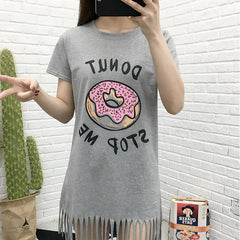 Donut printed fringed female dress