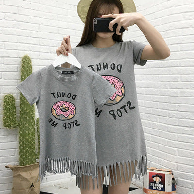 Donut printed fringed female dress