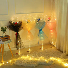 LED Balloon Rose Bouquet Light up Bobo Balloon with Rose DIY Set 22 Inch Glow Bubble Balloons with String Lights ,4 Pack