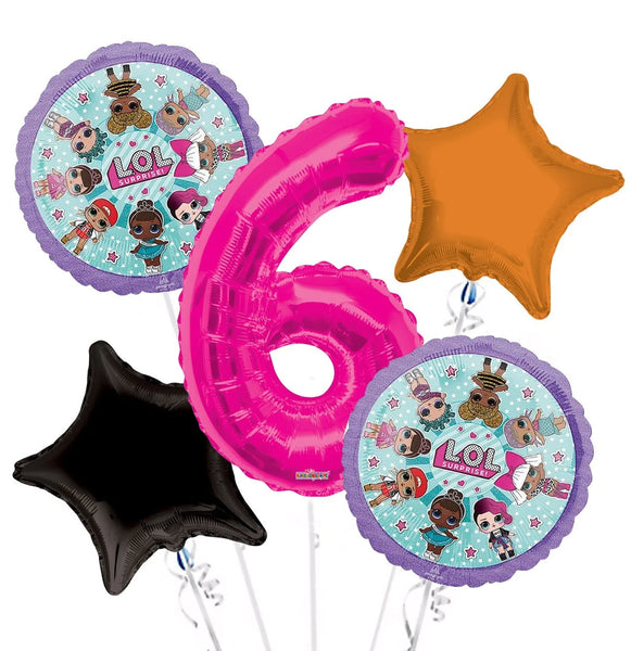 LOL Suprise Balloon Bouquet 6Th Birthday 5 Pcs - Party Supplies