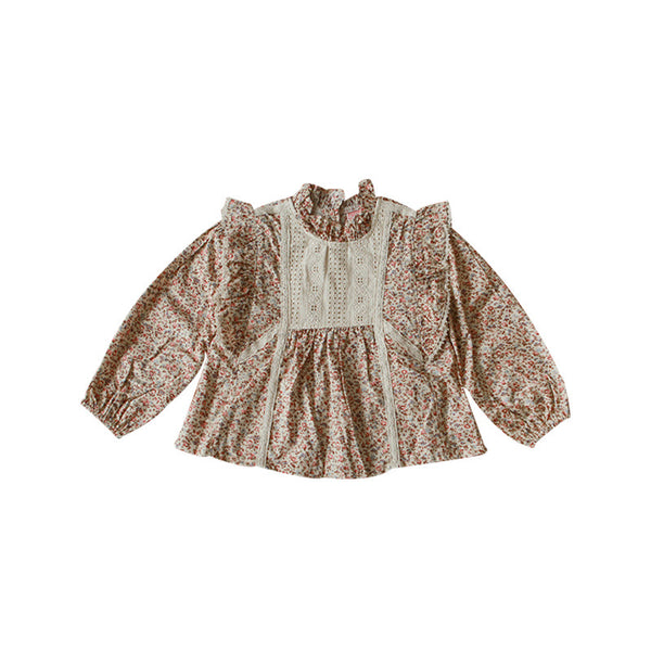 Clothing Children Girls Stitching Western Style Floral Blouse