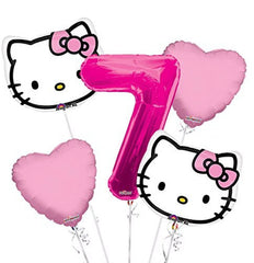 Hello Kitty Head Balloon Bouquet 7Th Birthday 5 Pcs - Party Supplies