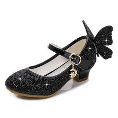 Butterfly Princess Shoes Children High Heel Leather Shoes