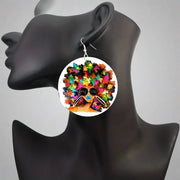 Round African Head Pattern Dangle Earrings