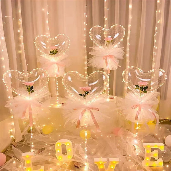 LED Luminous Balloon for Valentine'S Day LED Balloon Bouquet Rose Bouquet Bobo Balloon for Valentine'S Day Wedding Anniversary Mother'S Day Birthday Party Gift Decor