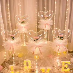 LED Luminous Balloon for Valentine'S Day LED Balloon Bouquet Rose Bouquet Bobo Balloon for Valentine'S Day Wedding Anniversary Mother'S Day Birthday Party Gift Decor