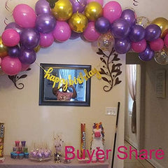 Latex Balloons Purple Fuchsia Gold - Chrome Gold Pink Confetti Balloons for Bachelorette Baby Shower Girl Birthday Graduation Anniversary Party Supplies 12Inch 50Packs