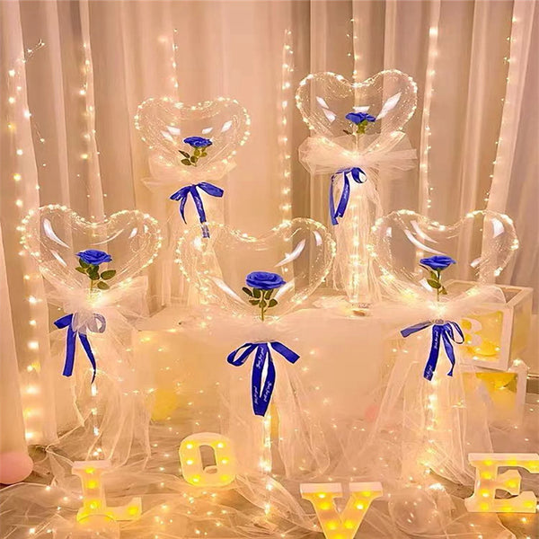 LED Luminous Balloon for Valentine'S Day LED Balloon Bouquet Rose Bouquet Bobo Balloon for Valentine'S Day Wedding Anniversary Mother'S Day Birthday Party Gift Decor