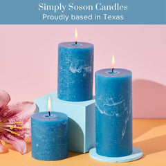 3X4 Inch Steel Blue Pillar Candles Set of 3, Rustic Texture, Unscented Blue Candles, Dripless Candles, 3 Inch Pillar Candles Ideal as Wedding, Parties, Spas, Dinner Home Decoration Church