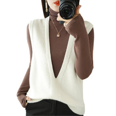 Solid Color Pullover Outerwear Knitted Vest