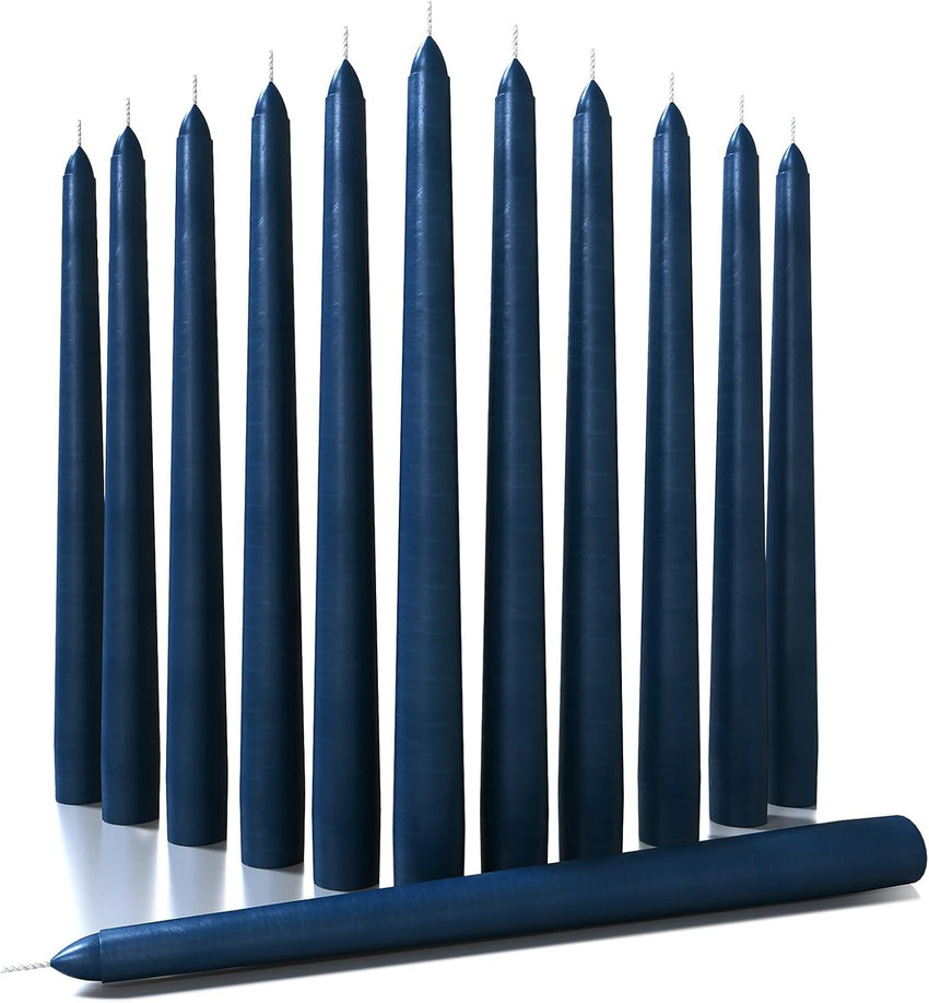 10 Inch Taper Candles Set of 12 - Dripless Taper Candles and Unscented Candlesticks - Perfect as Dinner Candles and Household Candles - Dark Blue Candles