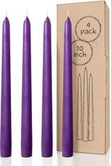 10 Inch Taper Candles Set of 4 - Dripless Taper Candles and Unscented Candlesticks - Perfect as Dinner Candles and Household Candles - Purple Candles