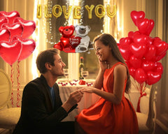 Heart Balloons Kit and I Love You Balloons with 1000 Pcs Dark-Red Silk Rose Petals Wedding Flower Decoration Love-Bear Red Heart Balloons for Valentine Day Party Decorations