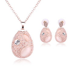 Two-piece Oval Opal Necklace And Earrings Jewelry Sets