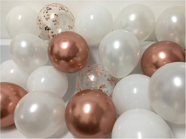 Latex Balloons White Rose Gold ¨C 12Inch Matte Pearl White Metallic Chrome Rose Gold Confetti Party Balloons for Birthday Bridal Baby Shower Wedding Graduation Decor 60Packs