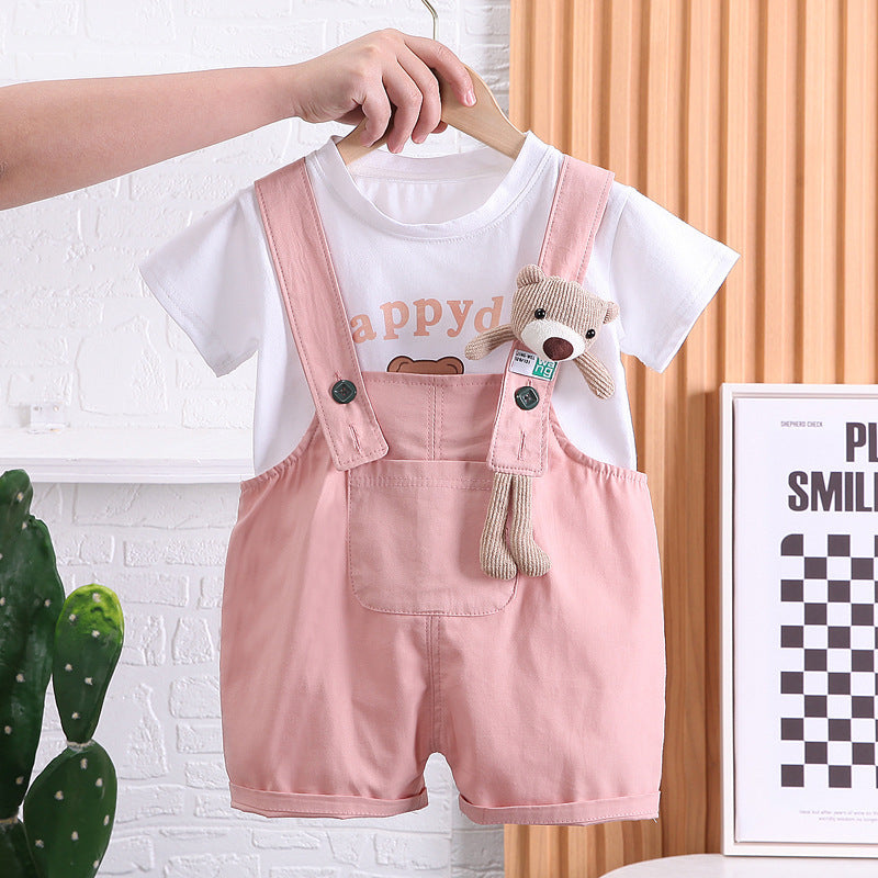 Summer Children Cotton T-shirt Suspender Suit