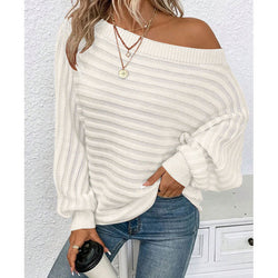 Women's Off Shoulder Sweater Batwing Sleeve Pullover Top Fall Casual Loose Knit Long Sleeve