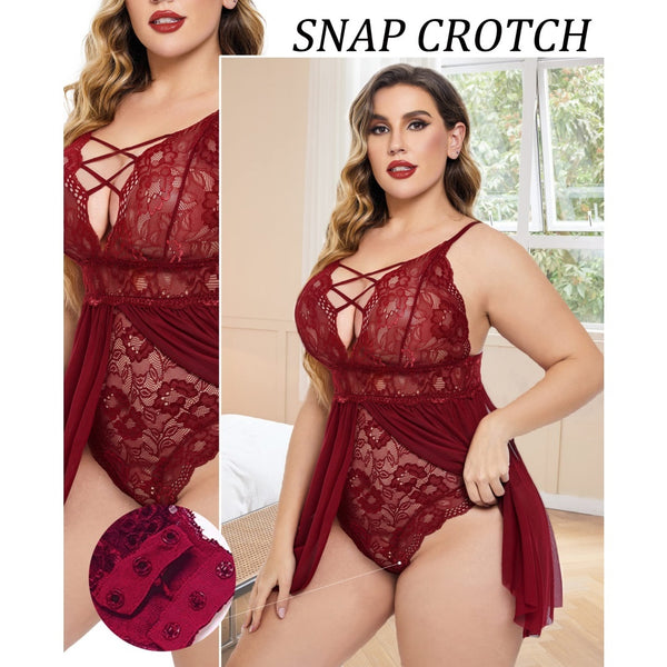 Plus Size Babydoll Womens Snap Crotch Lingerie V NeckLace Nighty Sleepwear Womenswear Comfort BasicMinimalist Spaghetti Strap Lingerie For Women Nightgown