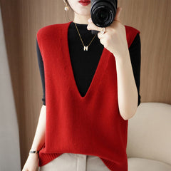 Solid Color Pullover Outerwear Knitted Vest