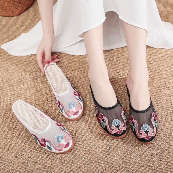 Slippers Mesh Embroidered Cotton Shoes Casual Women Outdoor Slippers